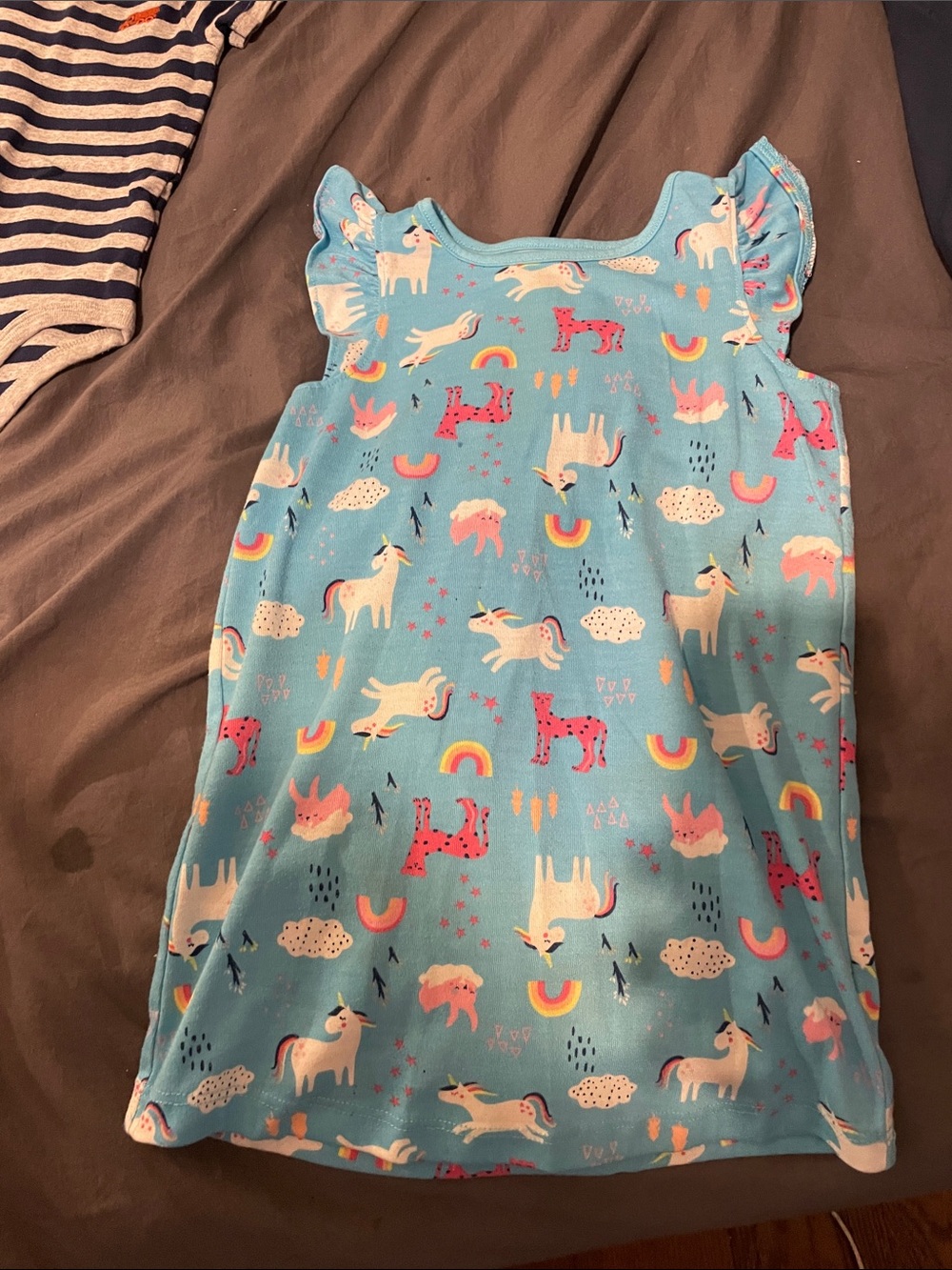Girls Blue Unicorn Print Nightgown